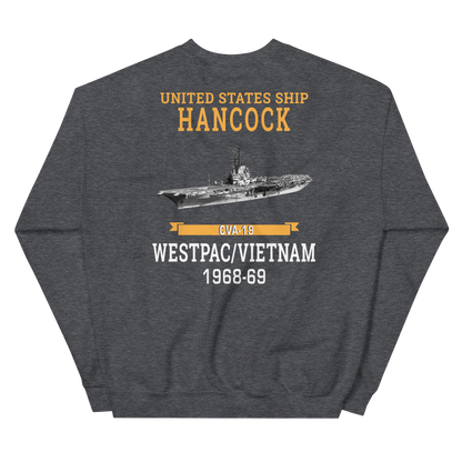 USS Hancock (CVA-19) 1968-69 WESTPAC/VIETNAM Unisex Sweatshirt – back view, heather