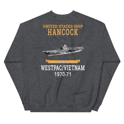 USS Hancock (CVA-19) 1970-71 WESTPAC/VIETNAM Unisex Sweatshirt – back view, heather