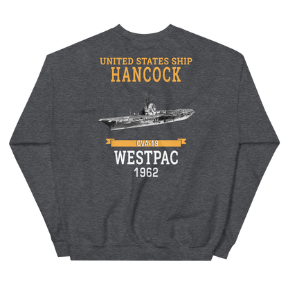USS Hancock (CVA-19) 1962 WESTPAC Unisex Sweatshirt – back view, heather