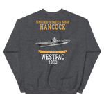 USS Hancock (CVA-19) 1963 WESTPAC Unisex Sweatshirt – back view, heather