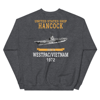 USS Hancock (CVA-19) 1972 WESTPAC/VIETNAM Unisex Sweatshirt – back view, heather