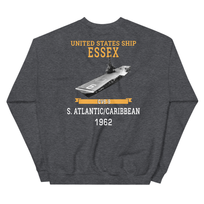 USS Essex (CVS-9) 1962 S. ATLANTIC/CARIBBEAN Sweatshirt – back view, heather