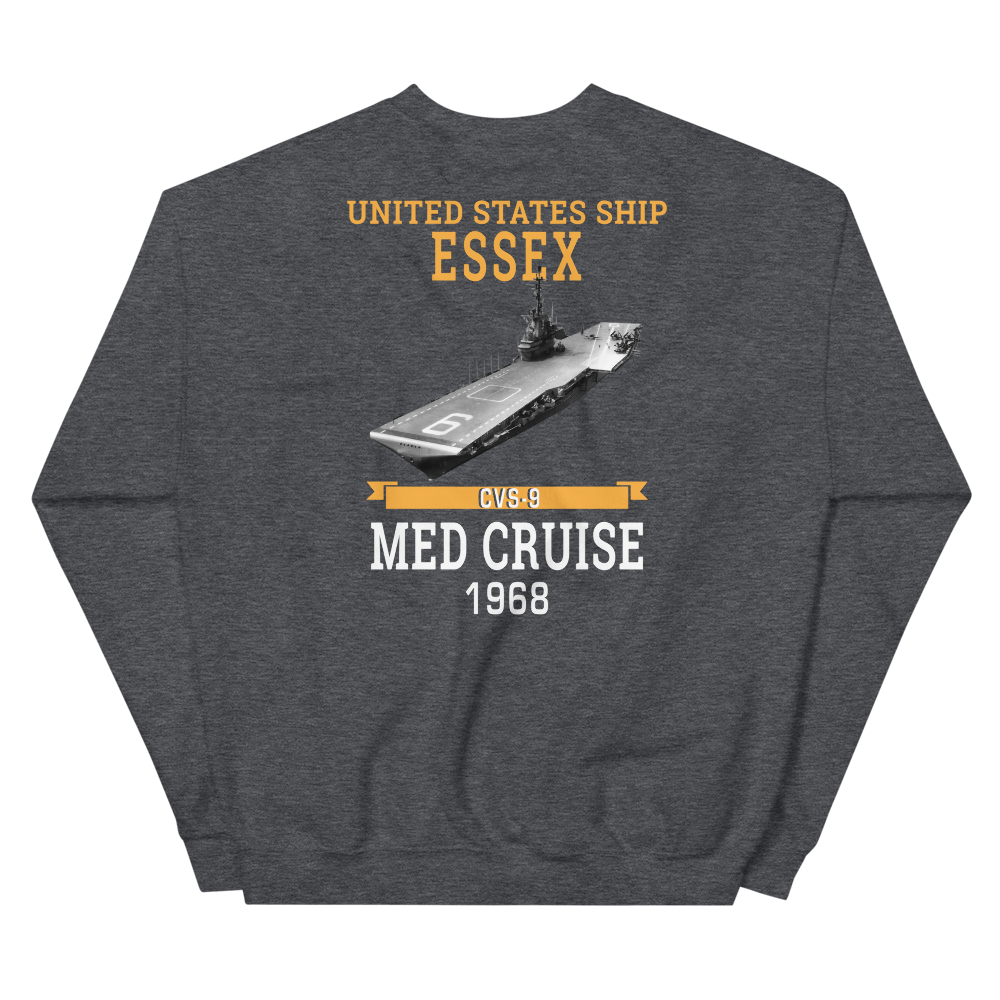 USS Essex (CVS-9) 1968 MED CRUISE Sweatshirt – back view, heather