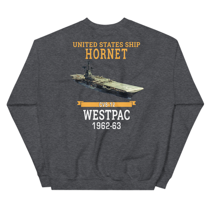 USS Hornet (CVS-12) 1962-63 WESTPAC Sweatshirt – back view, heather