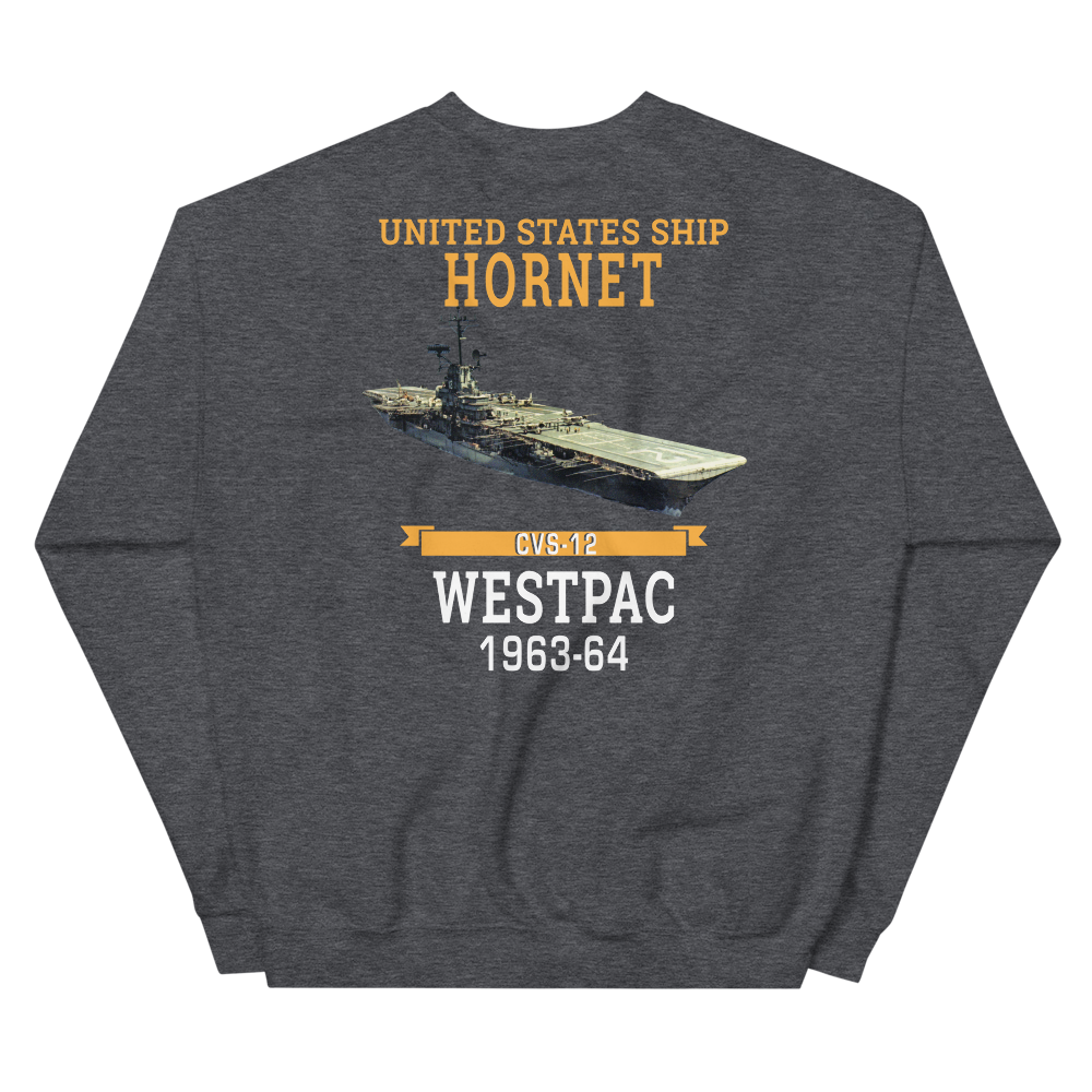 USS Hornet (CVS-12) 1963-64 WESTPAC Sweatshirt – back view, heather