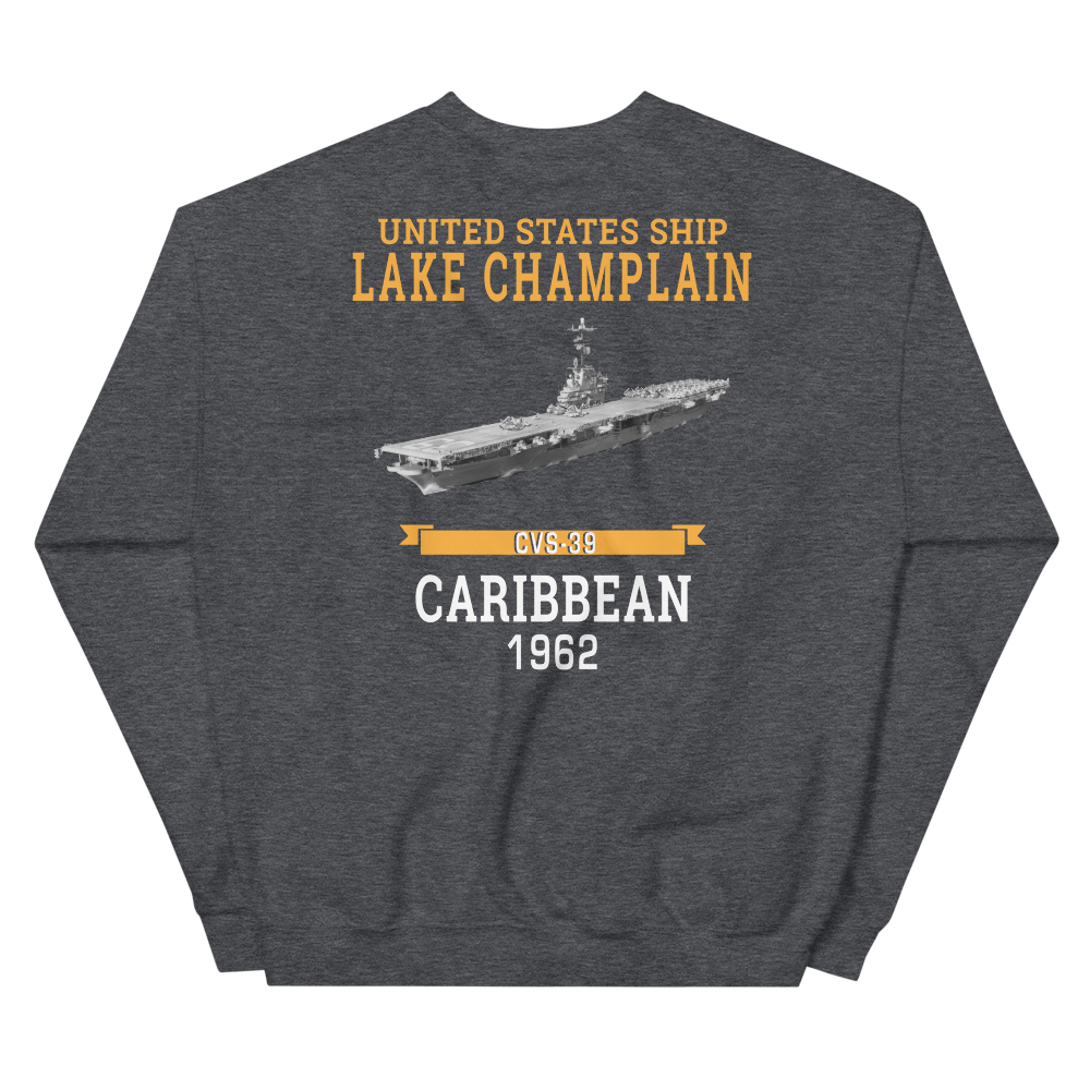 USS Lake Champlain (CVS-39) 1962 CARIBBEAN Sweatshirt – back view, heather