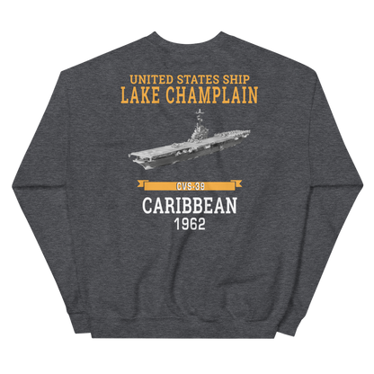 USS Lake Champlain (CVS-39) 1962 CARIBBEAN Sweatshirt – back view, heather
