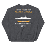 USS William P. Lawrence (DDG-110) 2013 MAIDEN DEPLOYMENT Unisex Sweatshirt – back view, heather