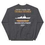 USS Thomas Hudner (DDG-116) 2021 MAIDEN DEPLOYMENT Unisex Sweatshirt – back view, heather
