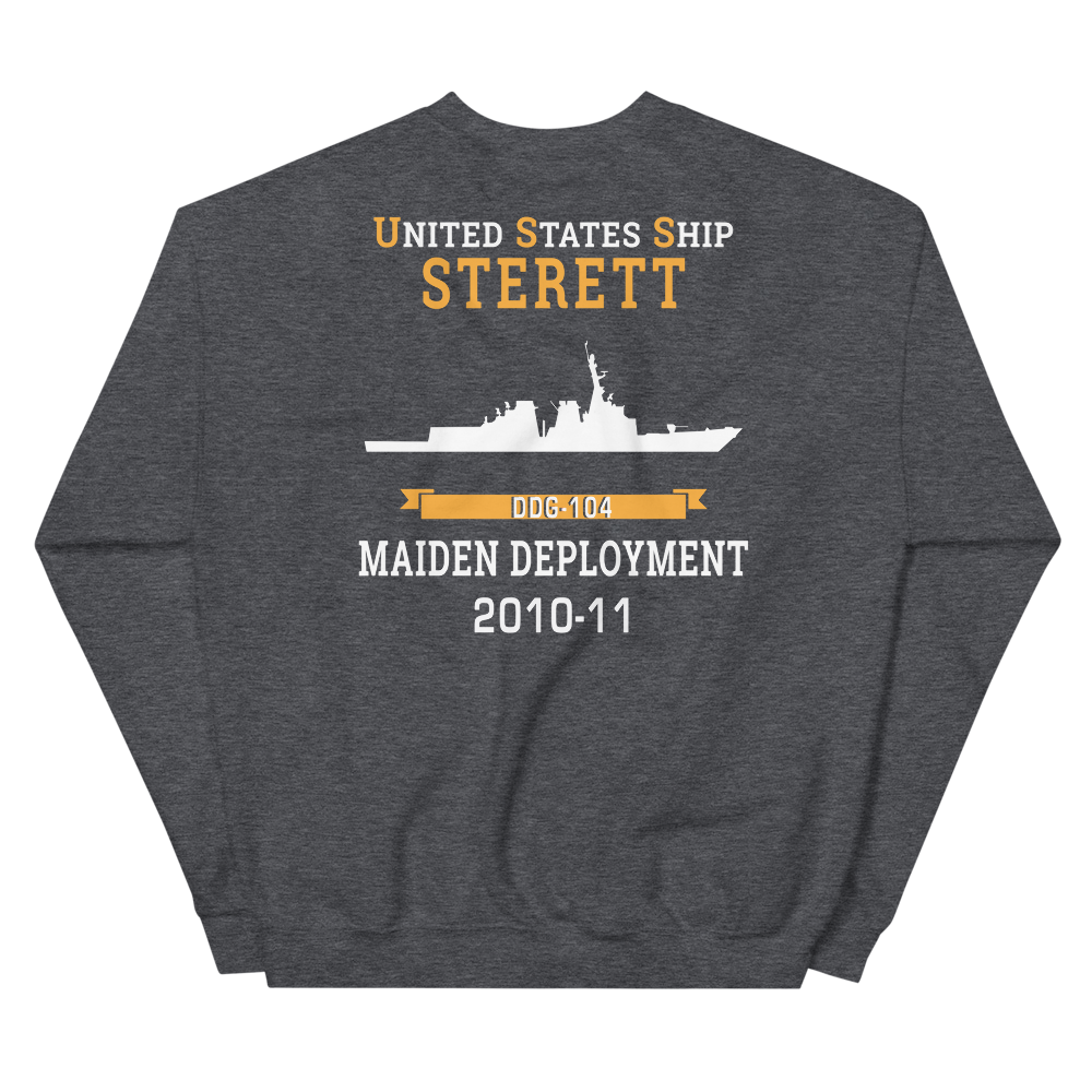 USS Sterett (DDG-104) 2010-11 MAIDEN DEPLOYMENT Unisex Sweatshirt – back view, heather