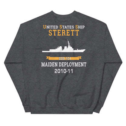 USS Sterett (DDG-104) 2010-11 MAIDEN DEPLOYMENT Unisex Sweatshirt – back view, heather