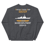 USS Shoup (DDG-86) 2004-05 MAIDEN DEPLOYMENT Unisex Sweatshirt – back view, heather