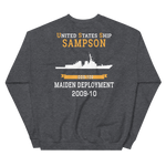 USS Sampson (DDG-102) 2009-10 MAIDEN DEPLOYMENT Unisex Sweatshirt – back view, heather