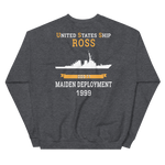 USS Ross (DDG-71) 1999 MAIDEN DEPLOYMENT Unisex Sweatshirt – back view, heather