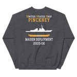 USS Pinckney (DDG-91) 2005-06 MAIDEN DEPLOYMENT Unisex Sweatshirt – back view, heather