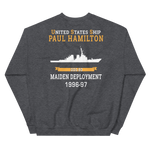 USS Paul Hamilton (DDG-60) 1996-97 MAIDEN DEPLOYMENT Unisex Sweatshirt – back view, heather