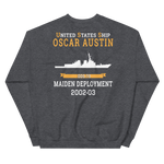 USS Oscar Austin (DDG-79) 2002-03 MAIDEN DEPLOYMENT Unisex Sweatshirt – back view, heather