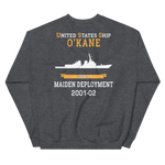 USS O'Kane (DDG-77) 2001-02 MAIDEN DEPLOYMENT Unisex Sweatshirt – back view, heather