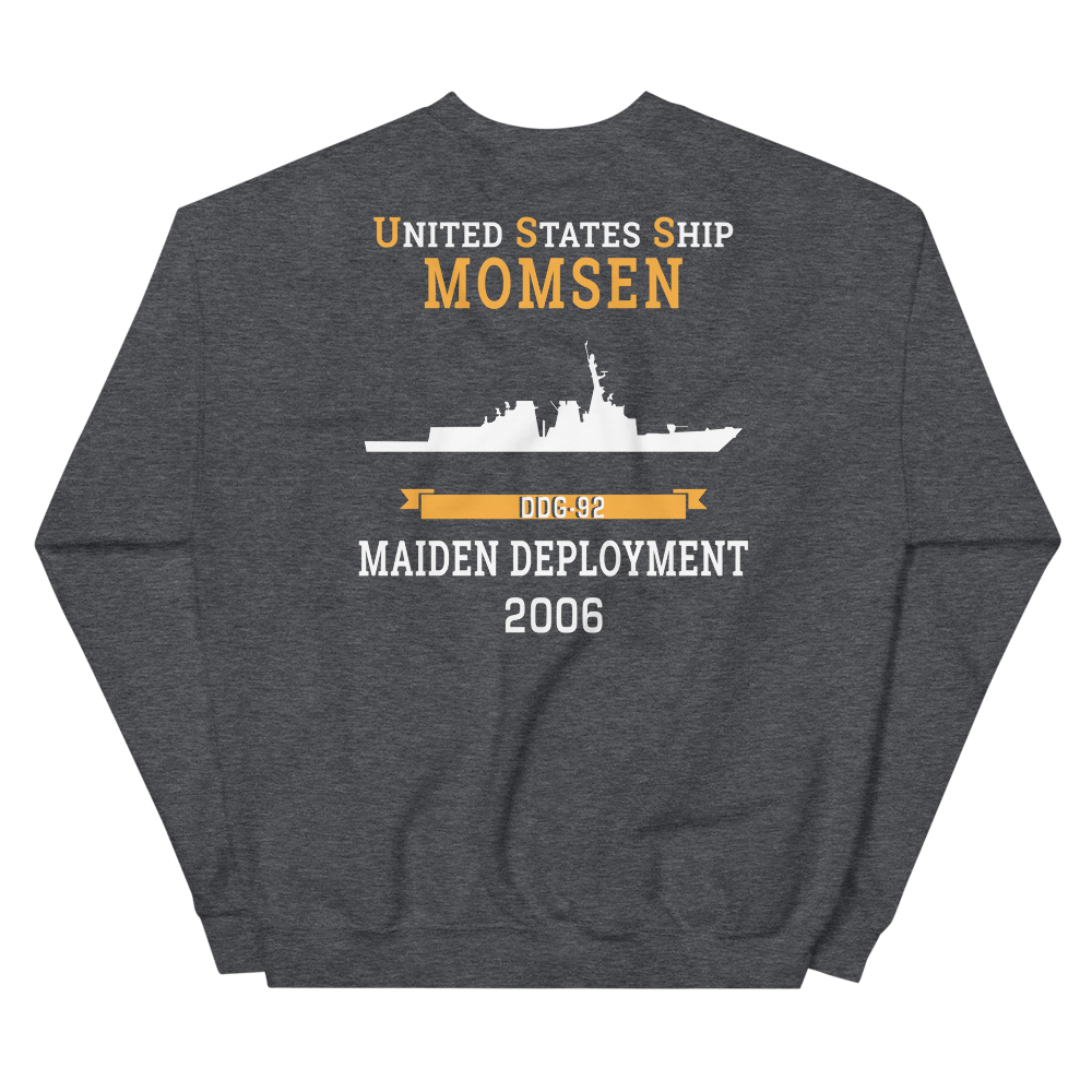 USS Momsen (DDG-92) 2006 MAIDEN DEPLOYMENT Unisex Sweatshirt – back view, heather
