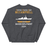 USS McCampbell (DDG-85) 2004 MAIDEN DEPLOYMENT Unisex Sweatshirt – back view, heather
