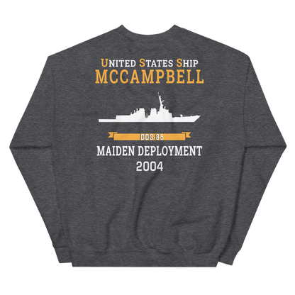 USS McCampbell (DDG-85) 2004 MAIDEN DEPLOYMENT Unisex Sweatshirt – back view, heather