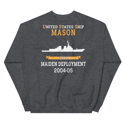 USS Mason (DDG-87) 2004-05 MAIDEN DEPLOYMENT Unisex Sweatshirt – back view, heather