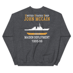 USS John S. McCain (DDG-56) 1995-96 MAIDEN DEPLOYMENT Unisex Sweatshirt – back view, heather