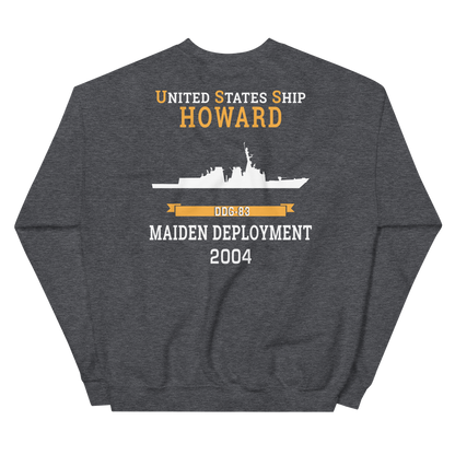 USS Howard (DDG-83) 2004 MAIDEN DEPLOYMENT Unisex Sweatshirt – back view, heather