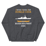 USS Donald Cook (DDG-75) 2000 MAIDEN DEPLOYMENT Unisex Sweatshirt – back view, heather