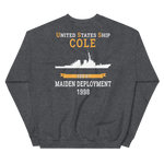 USS Cole (DDG-67) 1998 MAIDEN DEPLOYMENT Unisex Sweatshirt – back view, heather