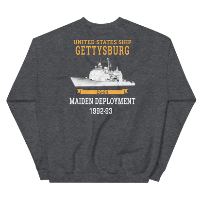 USS Gettysburg (CG-64) 1992-93 Maiden Deployment Sweatshirt – back view, heather