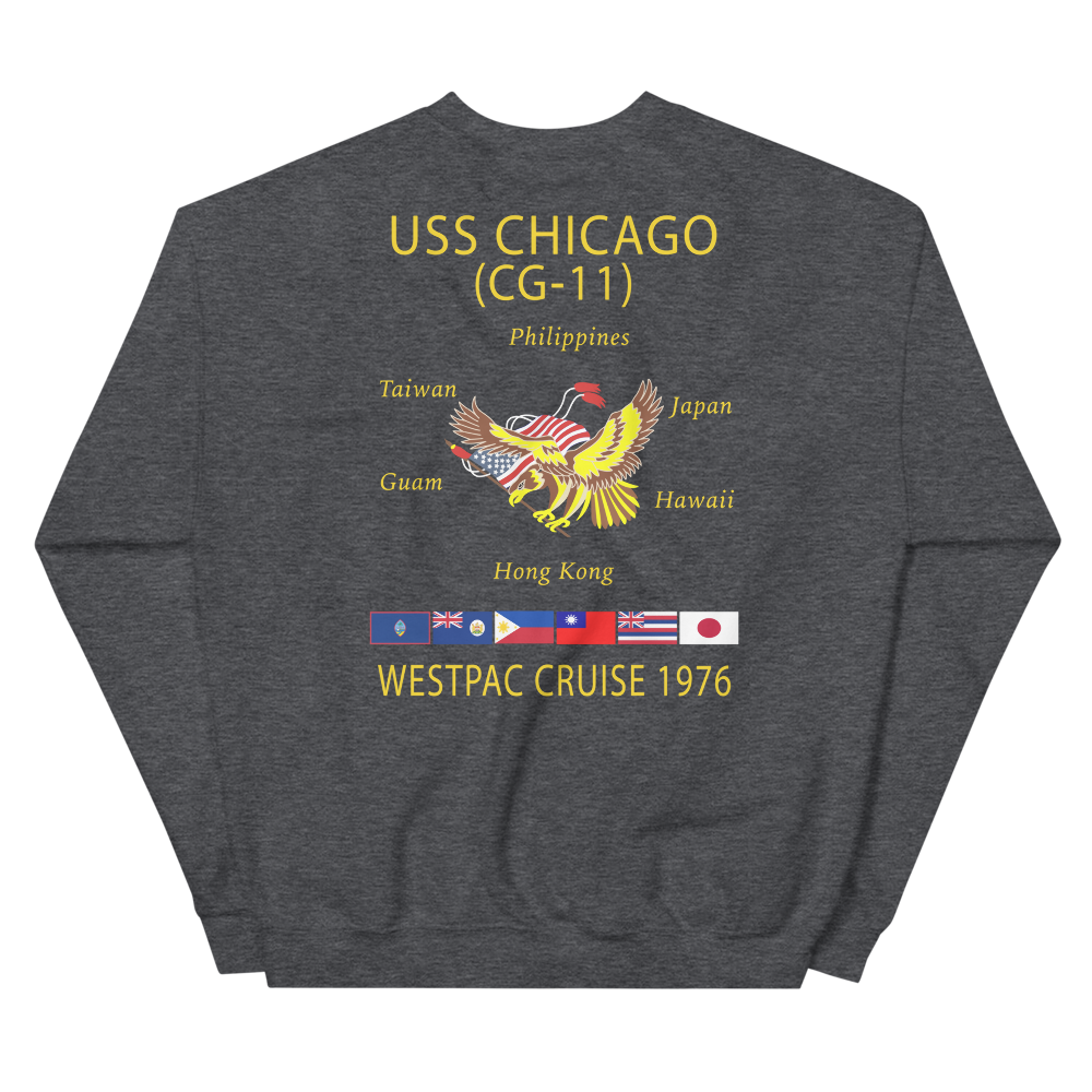 USS Chicago (CG-11) 1976 WESTPAC Cruise Sweatshirt – back view, heather