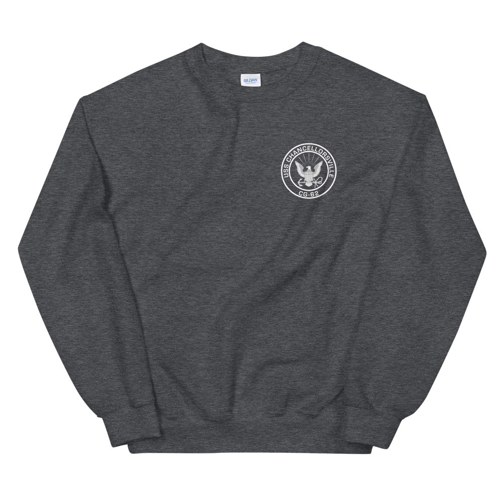 USS Chancellorsville (CG-62) 1991 Maiden Deployment Sweatshirt – front view, heather