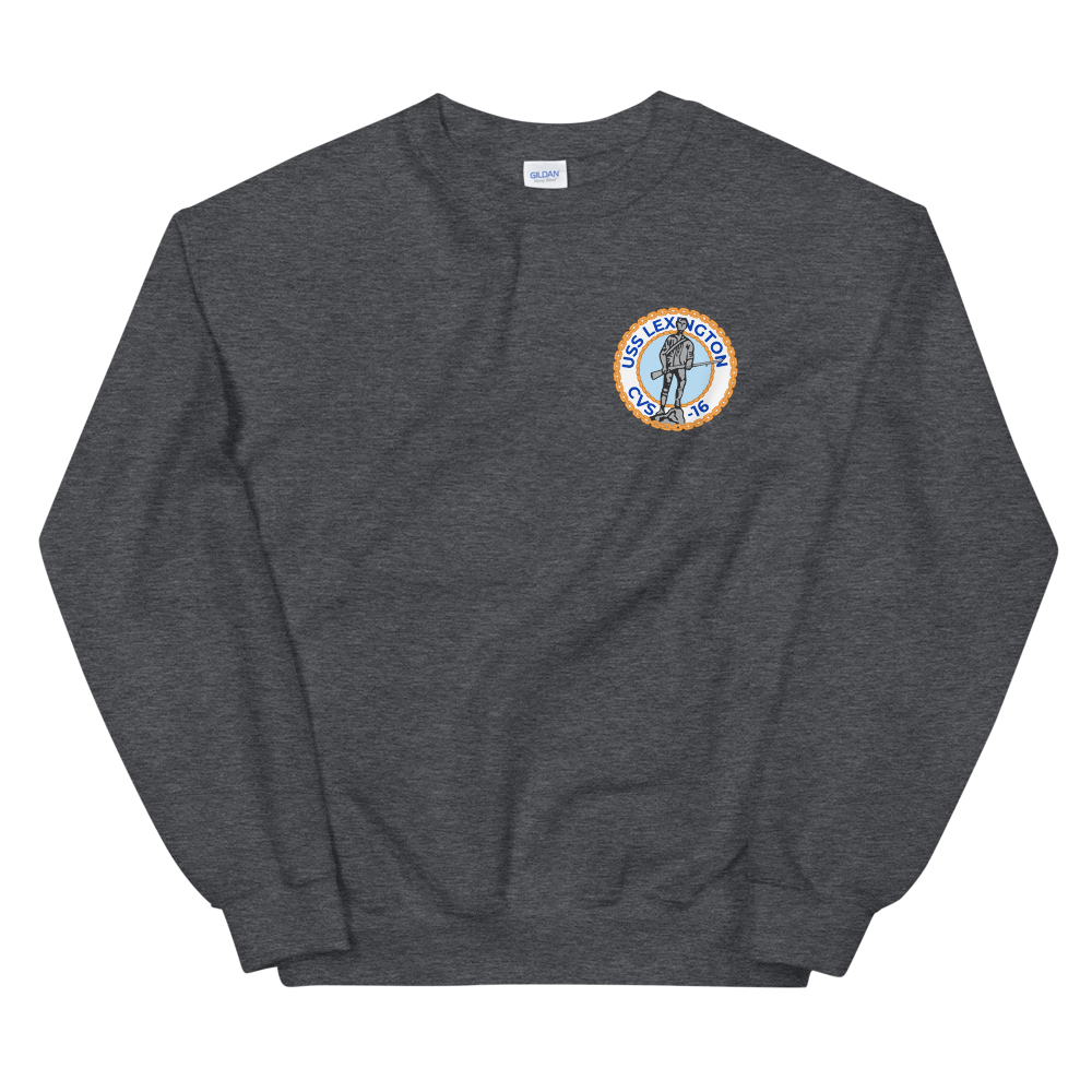 USS Lexington (CVS-16) Ship's Crest Sweatshirt – front view, heather