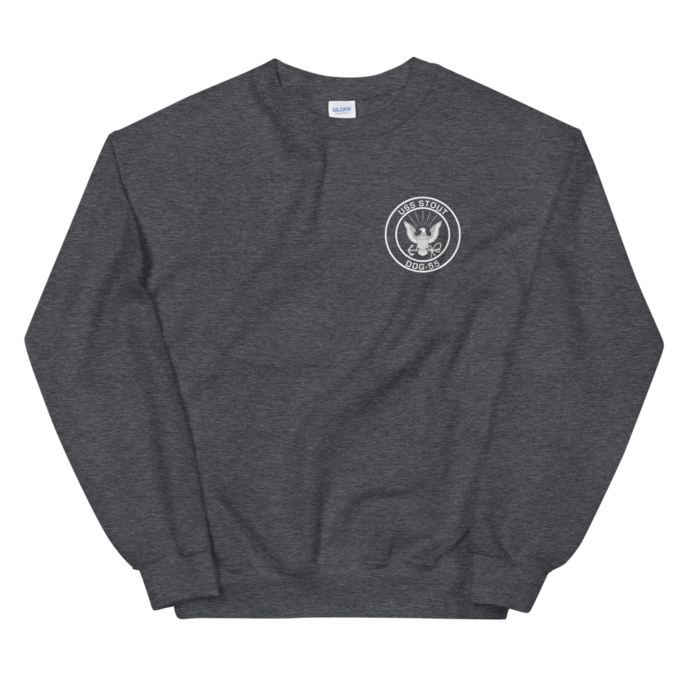 USS Stout (DDG-55) 1996 MAIDEN DEPLOYMENT Unisex Sweatshirt – front view, heather