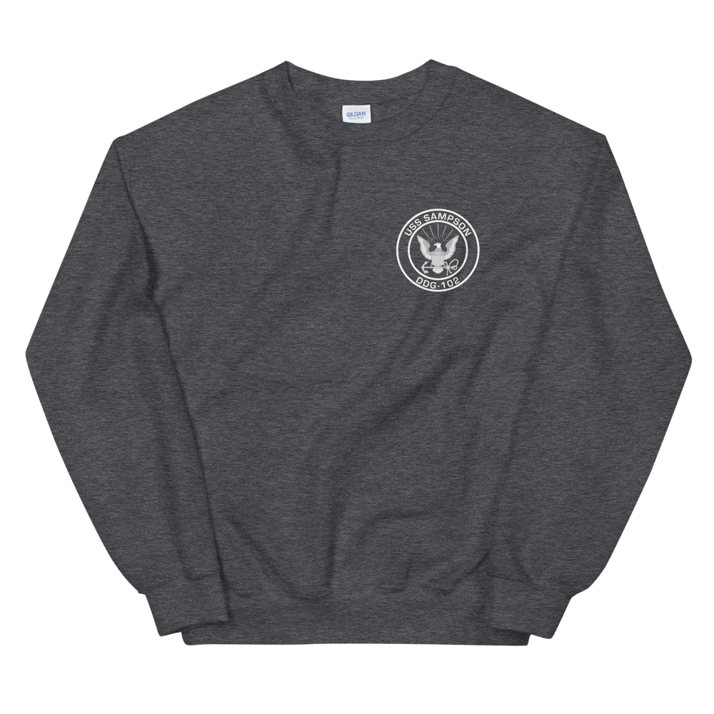 USS Sampson (DDG-102) 2009-10 MAIDEN DEPLOYMENT Unisex Sweatshirt – front view, heather