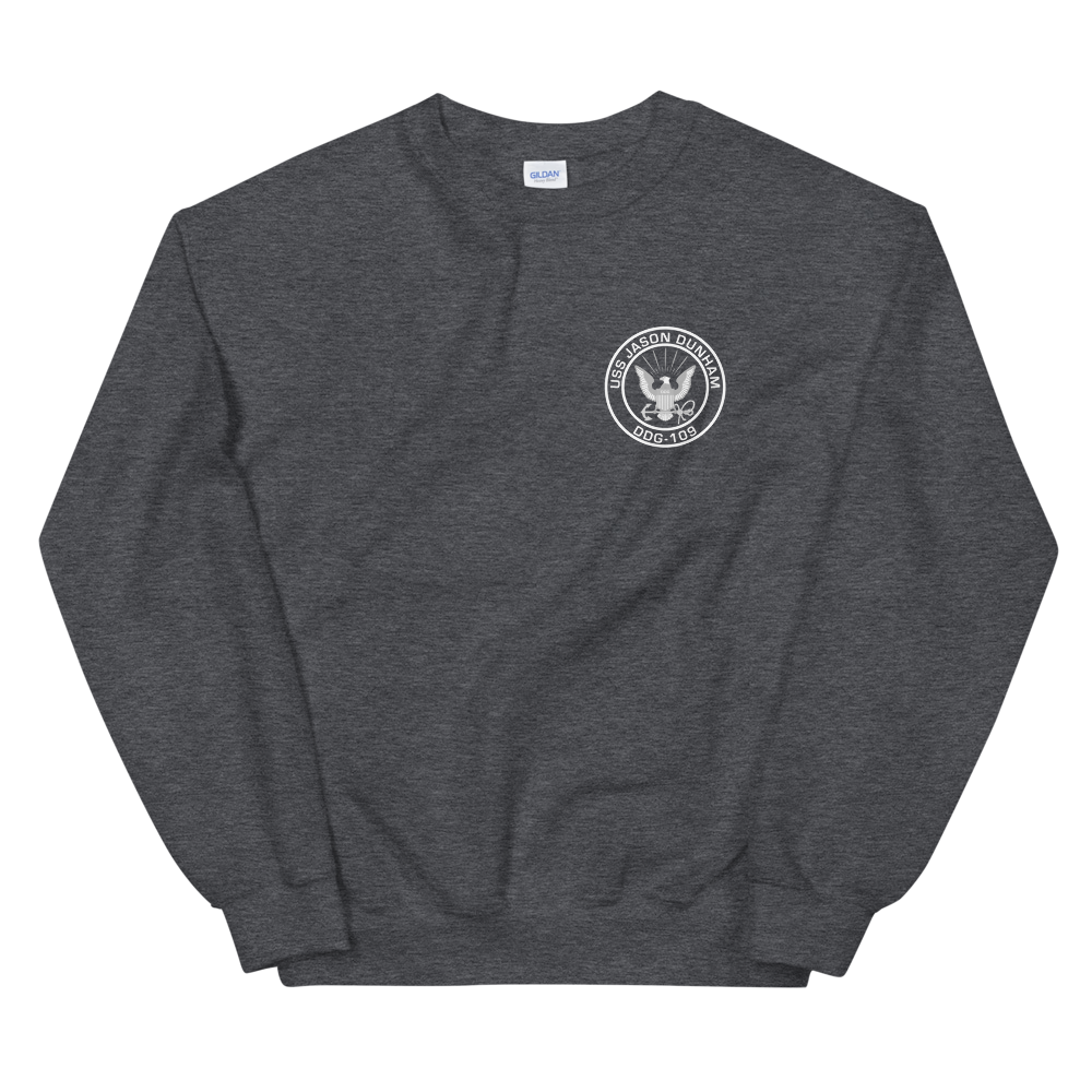 USS Jason Dunham (DDG-109) 2012 MAIDEN DEPLOYMENT Unisex Sweatshirt – front view, heather