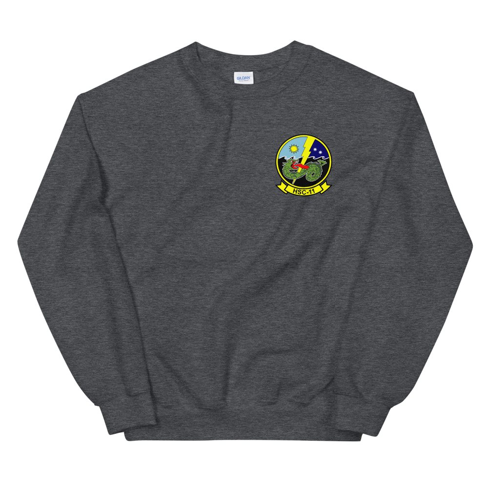 HSC-11 Dragonslayers Squadron Crest Unisex Sweatshirt – front view, heather