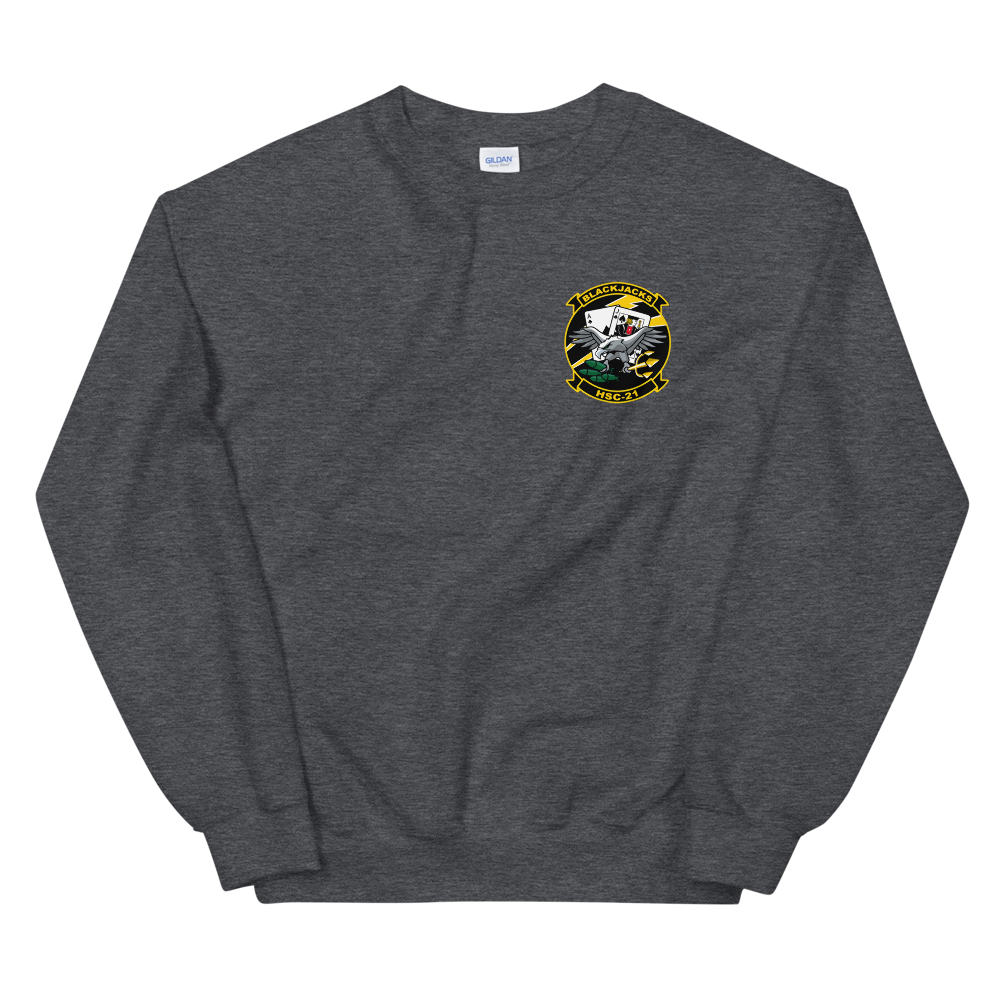 HSC-21 Blackjacks Squadron Crest Unisex Sweatshirt – front view, heather