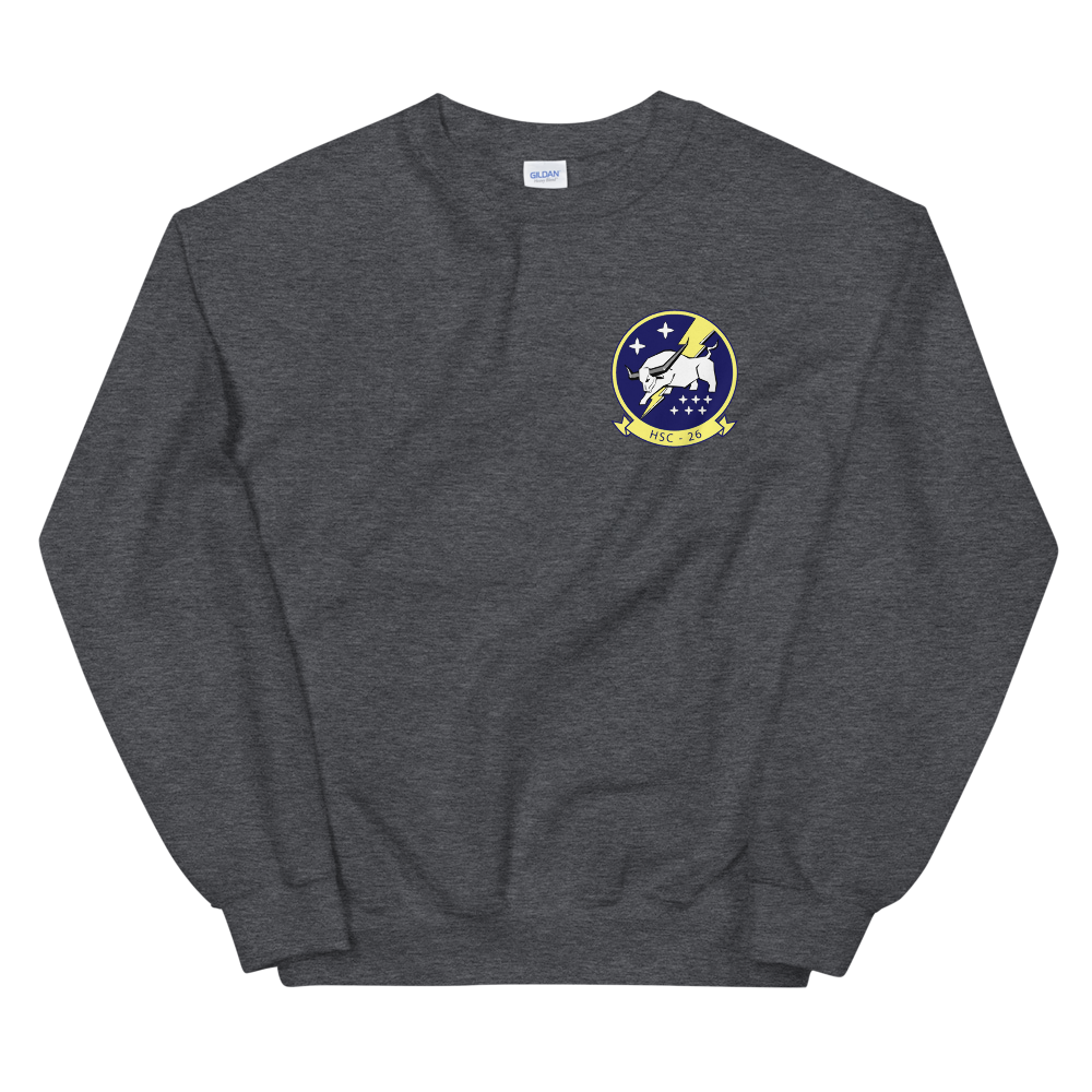 HSC-26 Chargers Squadron Crest Unisex Sweatshirt – front view, heather