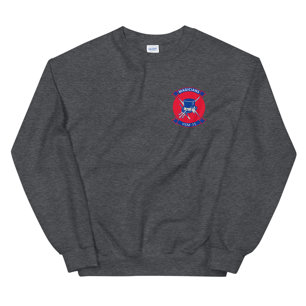 HSM-35 Magicians Squadron Crest Unisex Sweatshirt – front view, heather
