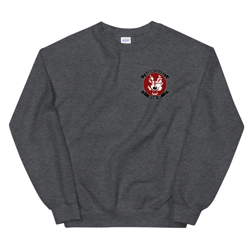 HSM-40 Airwolves Squadron Crest Unisex Sweatshirt – front view, heather