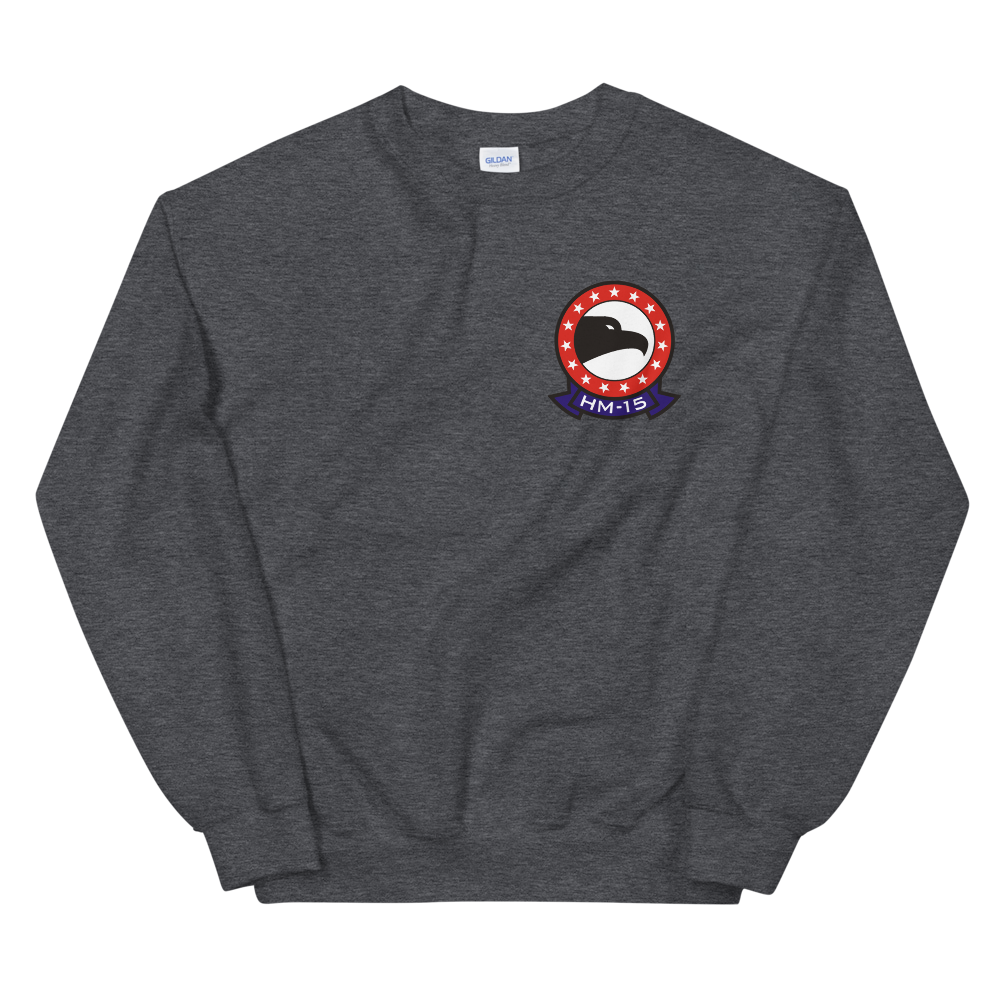 HM-15 Blackhawks Squadron Crest Unisex Sweatshirt – front view, heather