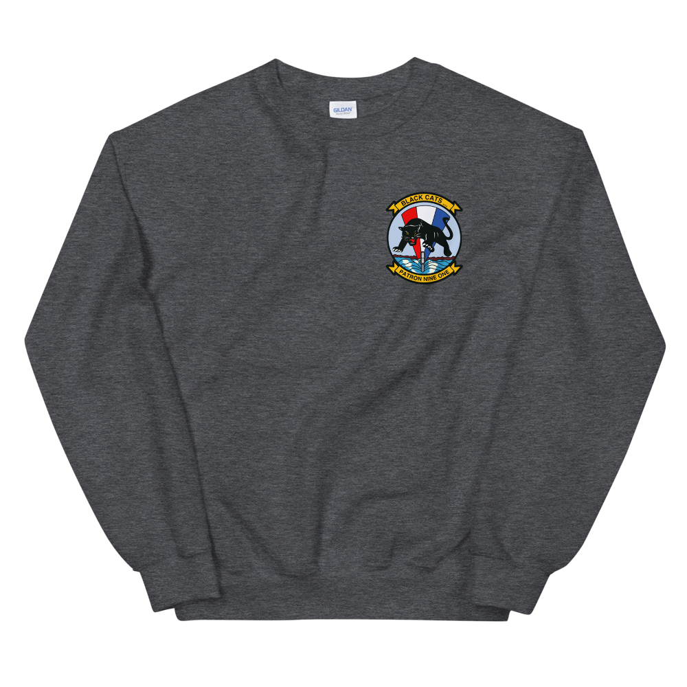 VP-91 Blackcats Squadron Crest Sweatshirt – front view, heather
