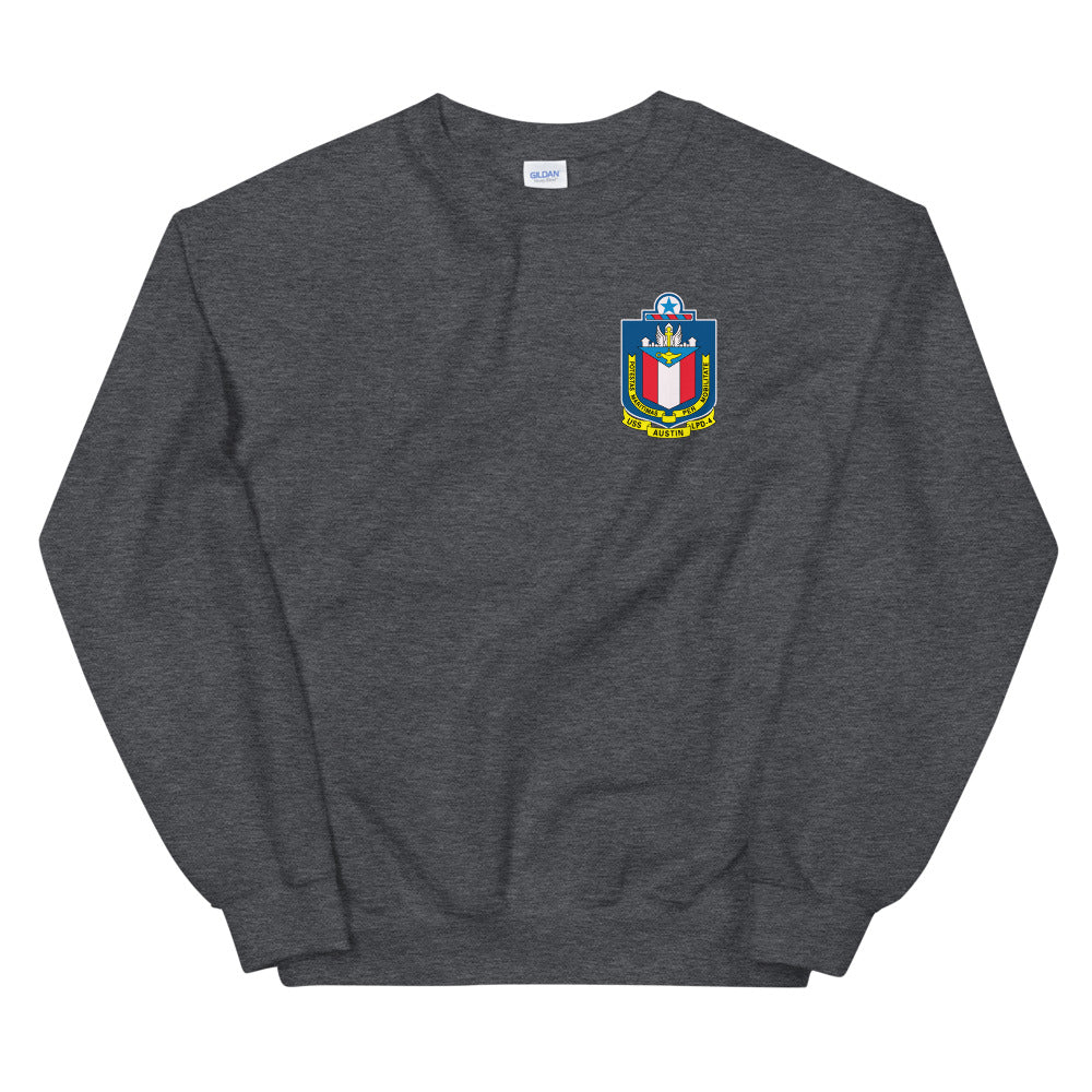 USS Austin (LPD-4) Ship's Crest Sweatshirt – front view, heather