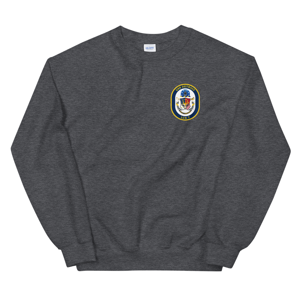 USS Detroit (LCS-7) Ship's Crest Sweatshirt – front view, heather