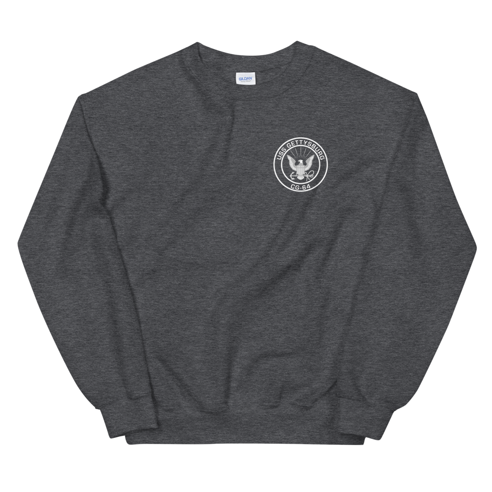 USS Gettysburg (CG-64) 1992-93 Maiden Deployment Sweatshirt – front view, heather