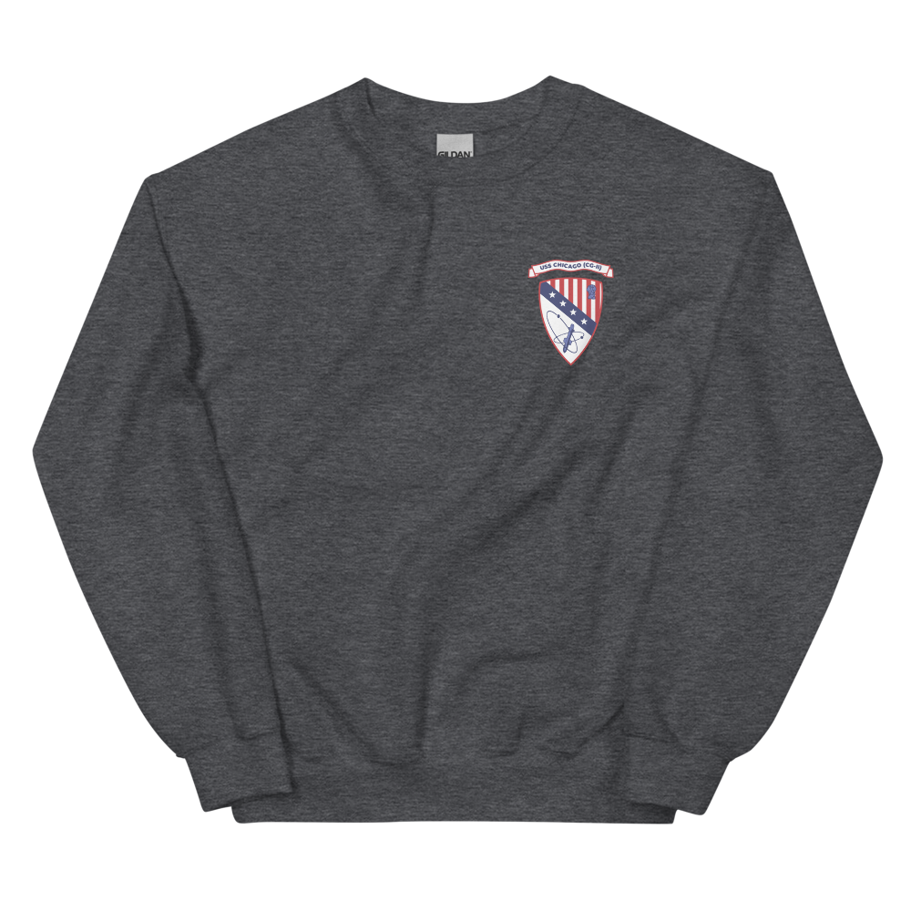 USS Chicago (CG-11) Ship's Crest Sweatshirt - Blue – front view, heather