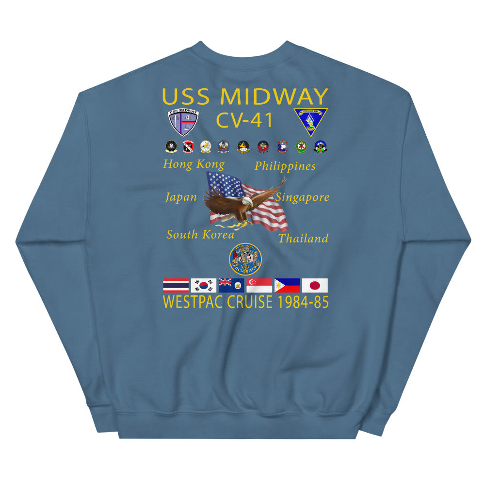 USS Midway (CV-41) 1984-85 Cruise Sweatshirt – indigo