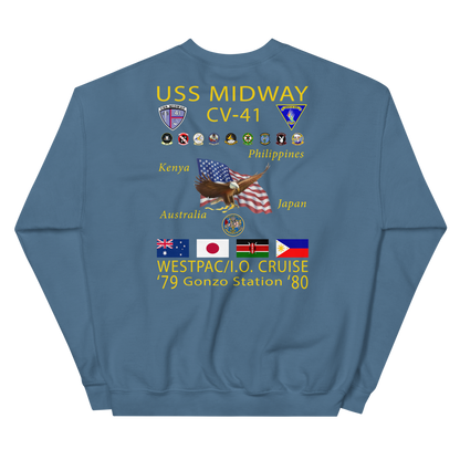 USS Midway (CV-41) 1979-80 Cruise Sweatshirt with Persian Gulf Yacht Club – indigo